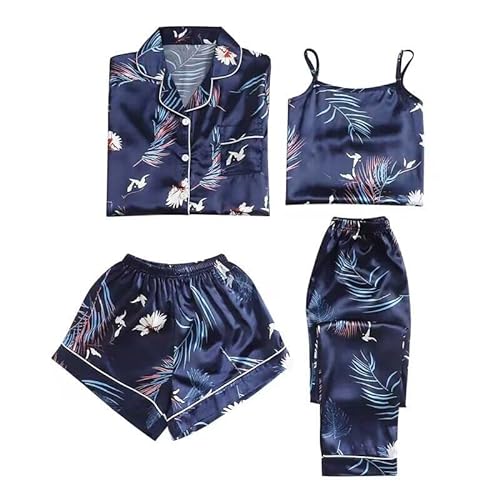 pvucpot Satin Pyjama Damen Kurz 4-teiliges Schlafanzug Kurzarm Nachtwäsche Cami and Shorts Set Frauen Pjs Sets Hausanzug Loungewear von pvucpot