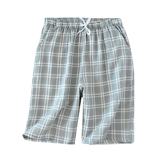 Schlafanzug Herren Kurz Baumwolle Kariert Pyjamahose Kurze Hosen Sommerhose Kariertes Pyjama Shorts Männer Schlafanzughose Pyjamahose von pvucpot