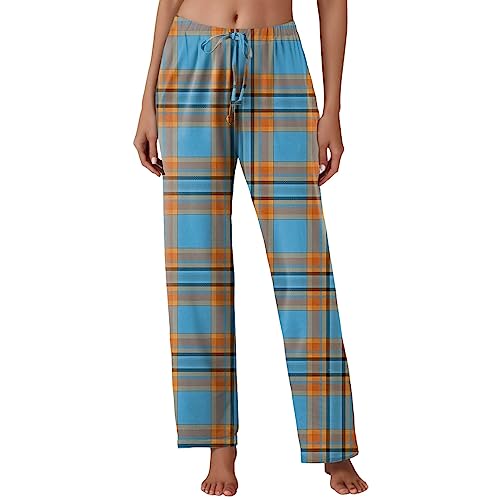 pvucpot Schlafanzughose Damen Lang Flanell Baumwolle Karierte Pyjamahose Winter Weich Nachtwäsche Hose Schlafhose Freizeithose Strandhose mit Taschen Kordelzug Elegant von pvucpot