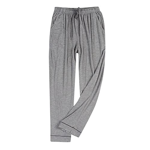 pvucpot Schlafanzughose Herren Lang Pyjamahose 100% Baumwolle Nachtwäsche Hose Unifarbene Freizeithose für Herren Loungewear Sleepwear mit Taschen Elastischer Bund Pyjamahose von pvucpot