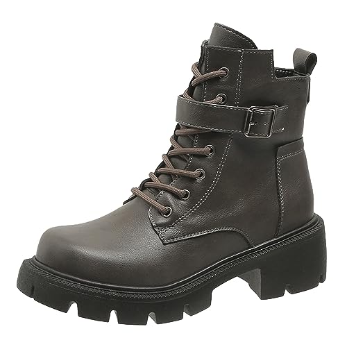 pvucpot Stiefel Damen/Winter Britischer Stil Motorradstiefel Dicke Sohle Gürtelschnalle Retro Kurze Stiefel Große Stiefel Westernstiefel Damen Weiß Stiefel von pvucpot