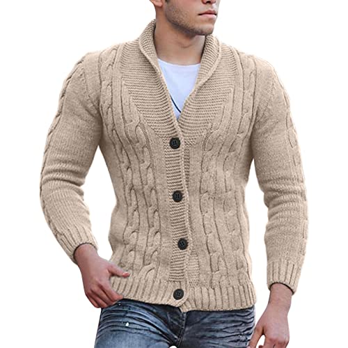 pvucpot Strickjacke Herren Langarm Kragen Cardigan Herren-Strickjacke mit Zopfmuster, Schalkragen, lockere Passform, Lange Ärmel, lässige Strickjacken Teddymantel Outdoorjacke von pvucpot