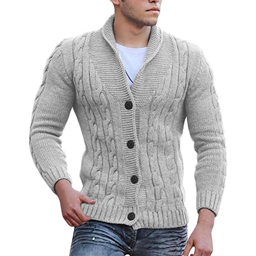 Strickjacke Herren Langarm Kragen Cardigan Herren-Strickjacke mit Zopfmuster, Schalkragen, lockere Passform, Lange Ärmel, lässige Strickjacken Teddymantel Outdoorjacke von pvucpot