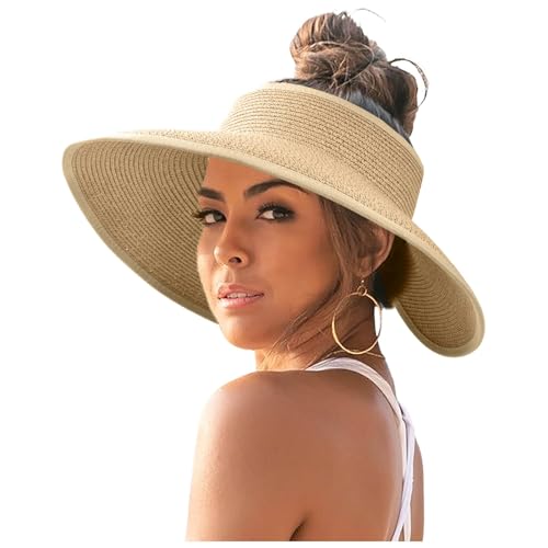 pvucpot Strohhut Faltbar Wide Rand Sonnenhut Strandhut Sommerhut Strand Kappe Damenhut Roll Up Sommer Strand Packbar Faltbar UV UPF Hut Leicht Sommerhut Leichter von pvucpot