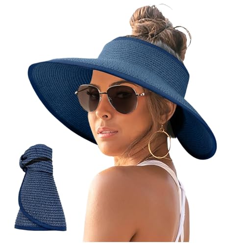 Sun Visor für Damen breite Krempe UV-Schutz Sonnenhut Stroh Roll Up Sommer Strand Packbar Faltbar UV UPF Hut Leicht Sommerhut Leichter von pvucpot