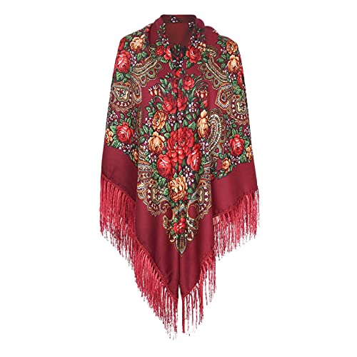 pvucpot Warme Schals für Frauen Scarves Russischer Babuschka-Schal für Damen, übergroß, traditioneller ukrainischer Retro-Stil, bedruckte Quasten, quadratische Schals Hair Scarf for Women Halstuch von pvucpot