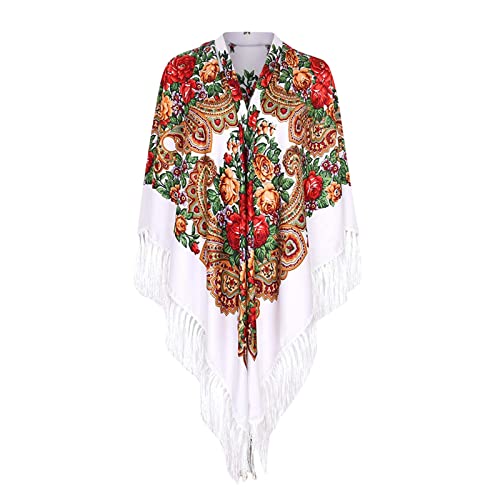 pvucpot Warme Schals für Frauen Scarves Russischer Babuschka-Schal für Damen, übergroß, traditioneller ukrainischer Retro-Stil, bedruckte Quasten, quadratische Schals Hair Scarf for Women Halstuch von pvucpot