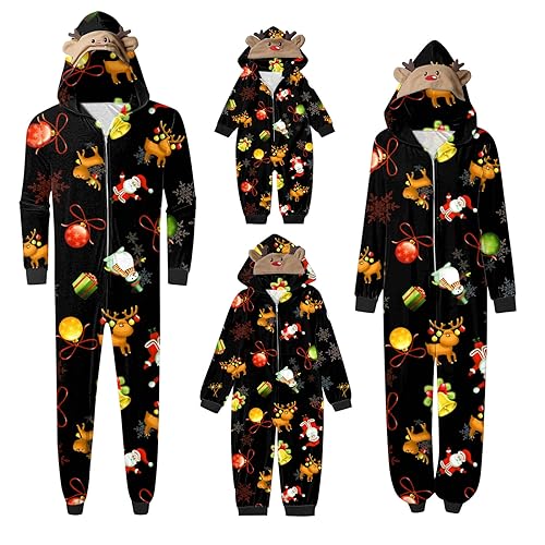 pvucpot Weihnachten Familie Outfit Christmas Jumpsuit Hoodie Weihnachts Aufdruck Overall Hausanzug mit Reißverschluss Couple Kinder Baby Langarm Kapuze Familie Einteiler Lässig Xmas Onesie Herren von pvucpot