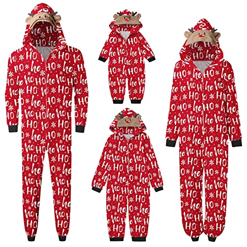 pvucpot Weihnachten Familie Outfit Christmas Jumpsuit Hoodie Weihnachts Aufdruck Overall Hausanzug mit Reißverschluss Couple Kinder Baby Langarm Kapuze Familie Einteiler Lässig Xmas Onesie Kinder von pvucpot
