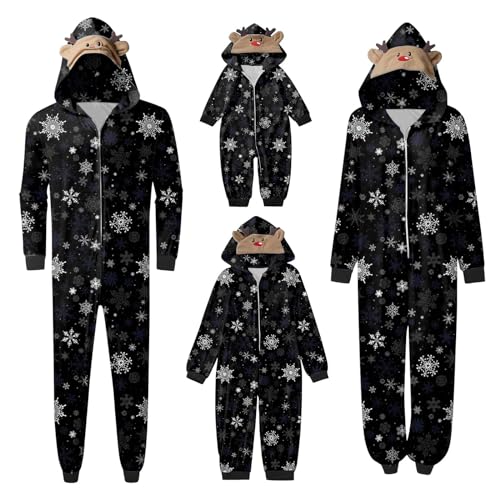 pvucpot Weihnachts Schlafanzug Familie Einteiler Onesie Weihnachtspyjama Jumpsuit mit Kapuze und Reißverschluss Hausanzug für Damen Herren Kinder Schlafanzug mädchen Herren von pvucpot