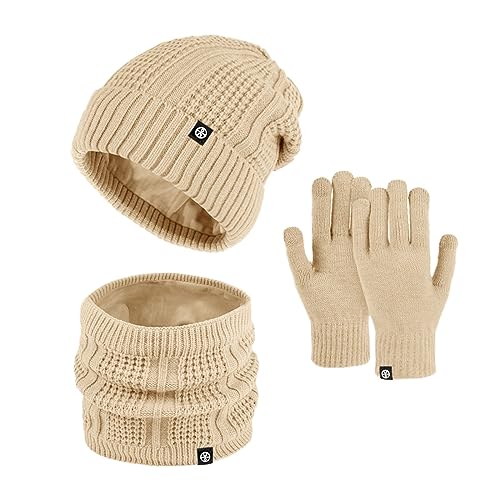 pvucpot Winter Warm Beanie Mütze Schal und Touchscreen Handschuhe Set für Herren und Damen, Wintermütze Schlauchschal Winterhandschuhe mit Fleece Gefütterte Lässige von pvucpot