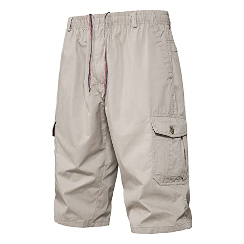 3/4 hose herren cargo, Kurze Hosen Herren Leicht Baumwolle Kurze Hosen 3/4 Hose Sommer mit Taschen Sommerhose Sporthose Stretch Bermuda Shorts Freizeithose Große Größen Baggy Jogginghose Herrenshorts von pxjsdwe
