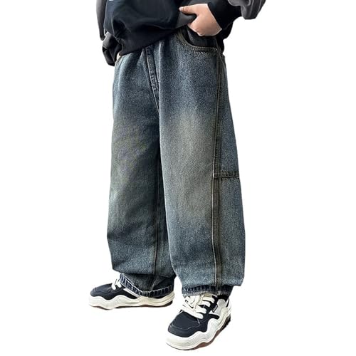 Baggy Hose Kinder, Kinder Jungen Baggy Jeans Stretch Straight Leg Jeanshose Streetwear Loose Fit Vintage Denim Hosen Cargohose mit Taschen Weites Bein Freizeithose Jeanshosen Mode Elastische von pxjsdwe