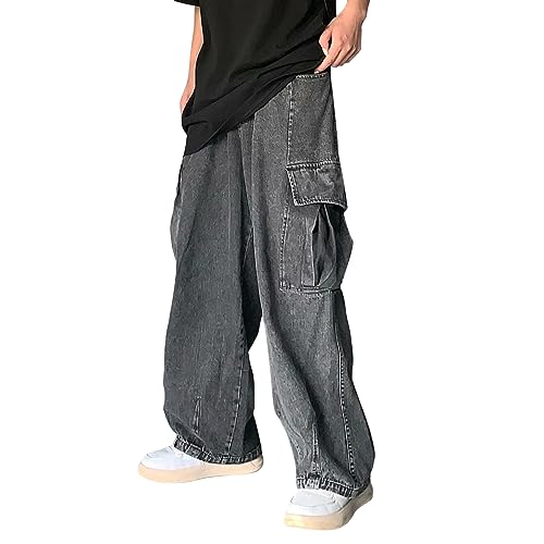Baggy Jeans Herren lang, Baggy Jeans Herren Y2k Streetwear Jeanshose Straight Stretch Freizeithose Jeans Hose Regular Fit Vintage Denim Hosen Hip Hop Relaxed Fit Loose Pants Lang Hosen von pxjsdwe