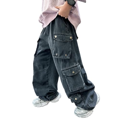 Baggy Jeans Jungs Weites Bein Denim Hosen Jeanshosen Kinder Cargo Straight Leg Streetwear Freizeithose Loose Fit Stretch Relaxed Jogginghose Wanderhose Denimhose mit Elastischem Bund von pxjsdwe