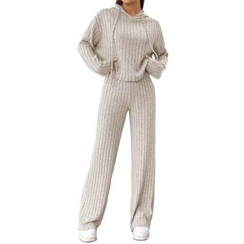 Hausanzug Damen Set Strickpullover Und Strickhose 2 Teiler Set Loungewear Strick Zweiteiler Baumwolle Elegant Strickanzug Strick Set Damen Outfit Lounge Gerippt Hausanzug Große Größen Freizeitanzug von pxjsdwe