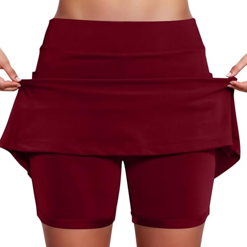 Hosenrock Damen kurzgröße, Hosenrock Damen Kurz 2 in 1 Sport Shorts Rock mit Hose Drunter Sommer Tennisrock Casual Hohe Taille Laufrock Sportrock mit Taschen Leicht Skort für Golf Wandern Radfahren von pxjsdwe