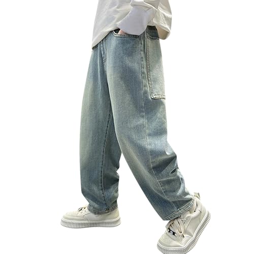 Jeans 134 Junge, Baggy Jeans Jungs Weites Bein Denim Hosen Jeanshosen Kinder Cargo Straight Leg Streetwear Freizeithose Loose Fit Stretch Relaxed Jogginghose Wanderhose Denimhose mit Elastischem Bund von pxjsdwe
