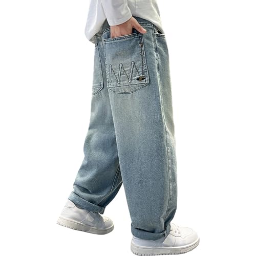 Jeans Jungen 122 weit, Baggy Jeans Jungs Weites Bein Denim Hosen Jeanshosen Kinder Cargo Straight Leg Streetwear Freizeithose Loose Fit Stretch Relaxed Jogginghose Wanderhose Denimhose von pxjsdwe