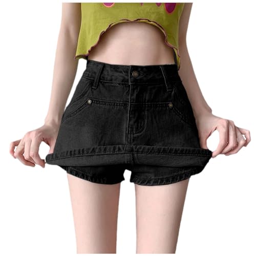 Jeans Rock für Damen kurz Stretch, Jeansrock Damen Elegant Hohe Taille Freizeitrock Hosenrock Sommer Kurz Sommerrock Jeans Rock Casual Stretch Minirock mit Taschen A-Linie Jeansröcke Wickelrock von pxjsdwe