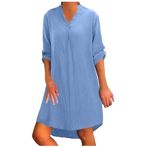 Musselin Kleid Damen Lang 3/4 Ärmel V-Ausschnitt Musselin Bluse Blusenkleid Longbluse Sommer Locker Luftig Tunika Kleid Große Größen Elegant Knielang Freizeitkleid Strandkleid Einfarbig Shirtkleid Musselin Kleid Damen Lang 3/4 Ärmel V-Ausschnitt Musselin Bluse Blusenkleid Longbluse Sommer Locker Luftig Tunika Kleid Große Größen Elegant Knielang Freizeitkleid Strandkleid Einfarbig Shirtkleid von pxjsdwe