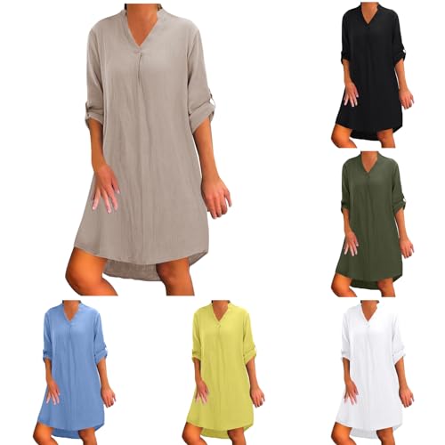 Musselin Kleid Damen Lang 3/4 Ärmel V-Ausschnitt Musselin Bluse Blusenkleid Longbluse Sommer Locker Luftig Tunika Kleid Große Größen Elegant Knielang Freizeitkleid Strandkleid Einfarbig Shirtkleid Musselin Kleid Damen Lang 3/4 Ärmel V-Ausschnitt Musselin Bluse Blusenkleid Longbluse Sommer Locker Luftig Tunika Kleid Große Größen Elegant Knielang Freizeitkleid Strandkleid Einfarbig Shirtkleid von pxjsdwe
