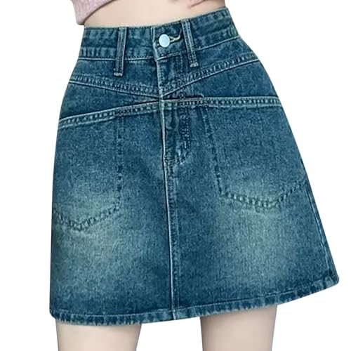Rock Damen Jeansrock, Jeansrock Damen Mini Hohe Taille Kurz Sommerrock Elegant Hosenrock Freizeitrock Stretch Casual Jeans Rock Minirock mit Taschen Einfarbig Hüftrock Mini Röcke von pxjsdwe