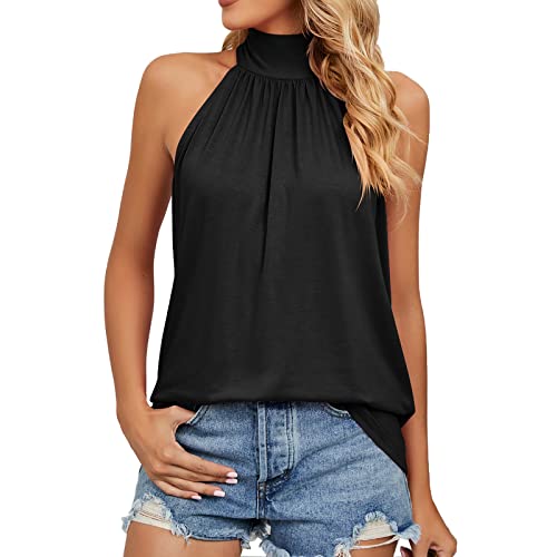 Sommerbluse Damen, Damen Neckholder Tank Tops Ärmellose Sommer Top Elegant Chiffon Blusen Basic Shirts Casual Lose T-Shirt Oberteile Einfarbig Shirt Tops von pxjsdwe