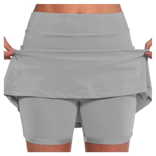Tennisrock Damen mit Hose, Hosenrock Damen Kurz 2 in 1 Sport Shorts Rock mit Hose Drunter Sommer Tennisrock Casual Hohe Taille Laufrock Sportrock mit Taschen Leicht Skort für Golf Wandern Radfahren von pxjsdwe