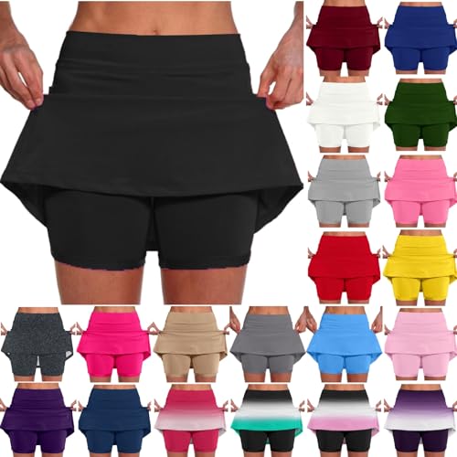 Tennisrock schwarz Damen mit Hose, Hosenrock Damen Kurz 2 in 1 Sport Shorts Rock mit Hose Drunter Sommer Tennisrock Casual Hohe Taille Laufrock Sportrock mit Taschen Leicht Skort für Golf Wandern von pxjsdwe