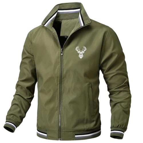 blouson jacke herren, Bomberjacke Herren Leichte Dünne Übergangsjacke Sportjacke mit Hirschkopf-Druck Reißverschluss Freizeitjacke Blouson Jacke Stehkragen Große Größen Outdoorjacke Herbstjacke L von pxjsdwe
