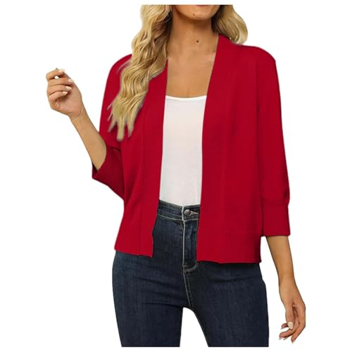 bolero damen festlich weiß langarm, Bolero Jacke Damen Festlich Sommer Elegant Bolerojacke Strickjacke Kurz 3/4 Ärmel Jäckchen Cardigan Leichte Schulterjacke Shrug Top Chiffon Casual Sommerjacke von pxjsdwe