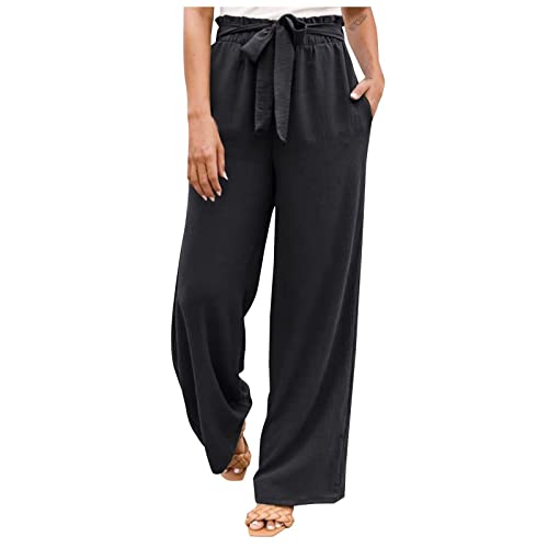 culotte damen sommer, Musselin Hose Damen Lang Leicht Sommerhose Palazzo Hose Hohe Taille Baggy Marlenehose Stoffhose Weites Bein Einfarbig Freizeithose Elegant Bequeme Weite Hosen mit Taschen von pxjsdwe