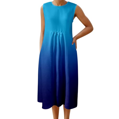 damen sommerkleid, Musselin Kleid Damen Leicht Luftig Lang Sommerkleid Freizeitkleid Große Größen Rundhals Vintage Boho Blumenkleid Strandkleid Sommer Ärmellos Locker Maxikleid Blusenkleid 4XL von pxjsdwe