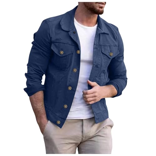denim jeans jacke herren, Jeansjacke Herren Vintage Stehkragen Übergangsjacke Denim Jacket Western Große Größen Sommerjacke Jeans Jacke Slim Fit Leichte Herrenjacke mit Taschen Casual Trucker Jacken von pxjsdwe