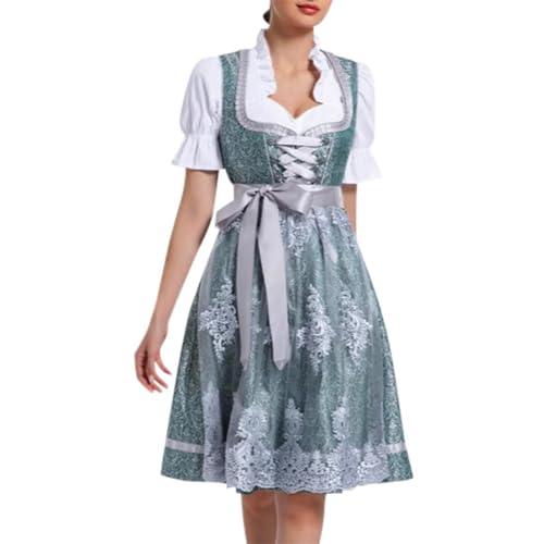 dirndl damen blau weiß, Dirndl Damen Midi Oktoberfest Trachtenkleid Trachtenrock Dirndl-Komplettsets Lang Festlich Große Größen Dirndlkleid Dirndlbluse Elegant Retro Dirndlkleider Trachtenmode Blau M von pxjsdwe