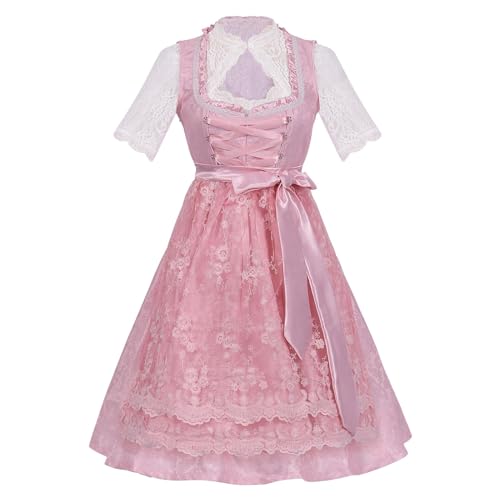 dirndl damen rosa, Dirndl Damen Midi Oktoberfest Trachtenkleid Trachtenrock Dirndl-Komplettsets Lang Festlich Große Größen Dirndlkleid Dirndlbluse Elegant Retro Dirndlkleider Trachtenmode Rosa M von pxjsdwe