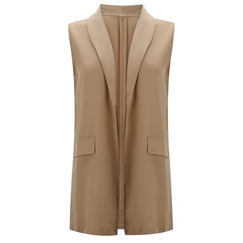dünne lange weste damen sommer ärmellos, Blazer Damen Ärmellos Elegant Anzugweste Sommer Business Sommerjacke Anzugjacke Casual Knopf Weste Sakko mit Taschen Slim Fit Open Front Westen Anzug Jacke XXL von pxjsdwe
