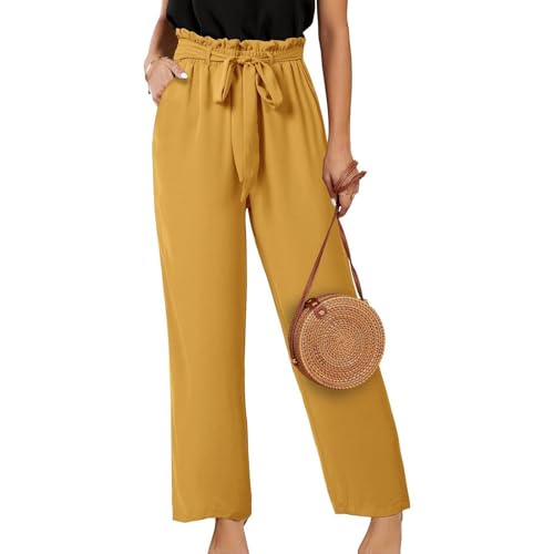 elegante leichte sommerhose, Musselin Hose Damen Lang Leicht Sommerhose Palazzo Hose Hohe Taille Baggy Marlenehose Stoffhose Weites Bein Einfarbig Freizeithose Elegant Bequeme Weite Hosen mit Taschen von pxjsdwe