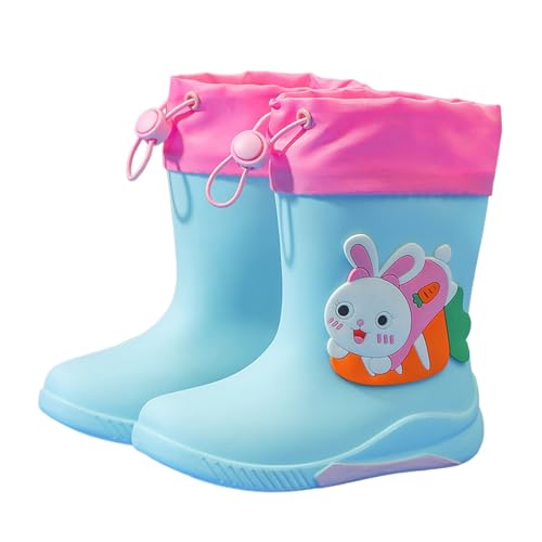 gummistiefel 23 jungen, Unisex Gummistiefel Kinder Wasserdichte Halbhoch Cartoon Regenstiefel mit Kordelzug Rutschfest Regenschuhe Leicht Outdoor Regen Stiefel für Jungen und Mädchen Blau 23 von pxjsdwe