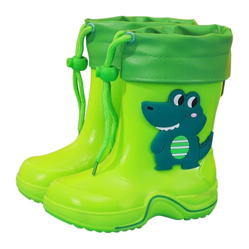 gummistiefel kinder 38, Unisex Gummistiefel Kinder Wasserdichte Halbhoch Cartoon Regenstiefel mit Kordelzug Rutschfest Regenschuhe Leicht Outdoor Regen Stiefel für Jungen und Mädchen Grün 28 von pxjsdwe