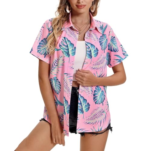 hawaiihemd damen baumwolle, Hawaii Hemd Damen Baumwolle Casual Strandhemd Hawaiibluse Urlaub Kurzarm Hawaiihemd Kurzarmhemd Blumen Button Down Sommer Freizeithemd Blumenmuster Strand Sommerhemd von pxjsdwe