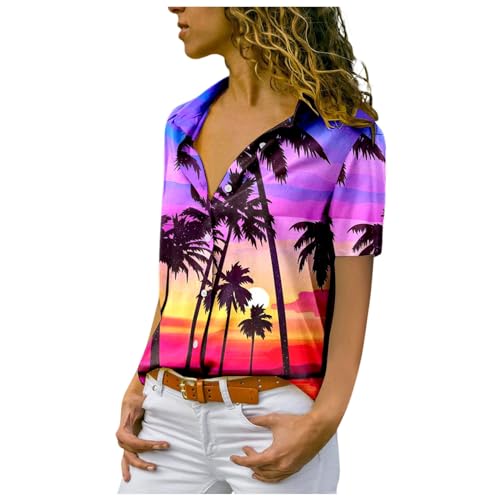 hemd damen oversized lang, Hawaii Hemd Damen Große Größen Casual Blumen Kurzarmhemd Hawaiibluse Button Down Sommer Strandhemd Freizeithemd Baumwolle Lose Fit Kurzarm Hawaiihemd Leichtes Blumenmuster von pxjsdwe