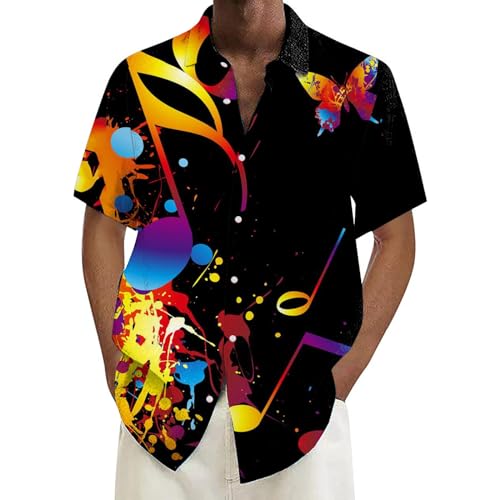 hemden modern fit, Hippie Hemd Herren Hawaii Regular Fit Freizeithemd Slim Business 80er Jahre Hemd 70er Jahre Hemd Blumen Muster Kurzarm Karneval Hemd Herrenhemd Baumwolle Disco Party Casual Hemden von pxjsdwe