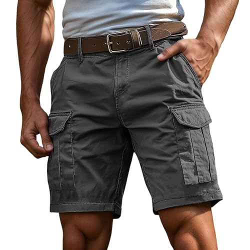 herren bermuda shorts, Cargo Shorts Herren Sommer Baumwolle Kurze Hosen Leicht Outdoor Kurz Cargohose Stretch Bermuda Sportshorts Einfarbig Lockere Freizeitshorts Arbeitsshorts mit Taschen 3XL von pxjsdwe
