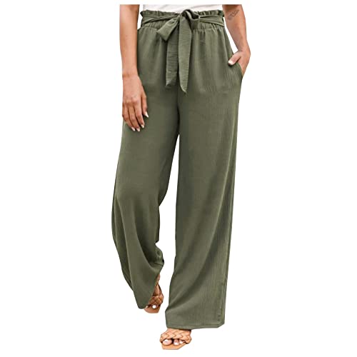 hosenrock damen lang, Musselin Hose Damen Lang Leicht Sommerhose Palazzo Hose Hohe Taille Baggy Marlenehose Stoffhose Weites Bein Einfarbig Freizeithose Elegant Bequeme Weite Hosen mit Taschen von pxjsdwe