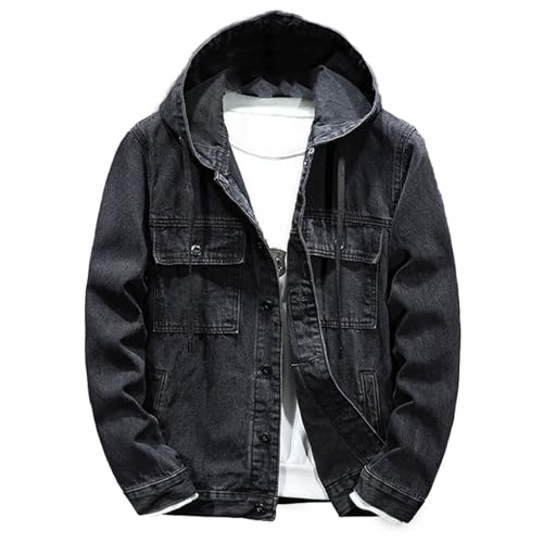 jeans herren schwarz, Jeansjacke Herren Blau Große Größen Slim Fit Jeans Jacke Übergangsjacke Vintage Western Denim Jacket Sommerjacke Leichte Stehkragen Bikerjacke Langarm Baumwolle Herrenjacke von pxjsdwe