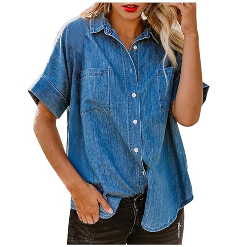 jeanshemd damen baumwolle hellblau, Jeansbluse Damen Sommer mit Brusttaschen Oversize Denim Hemd Jeansjacke Casual Button Down Oberteile Jeanshemd Kurzarm Hemdbluse Western Große Größen Blusenshirt jeanshemd damen baumwolle hellblau, Jeansbluse Damen Sommer mit Brusttaschen Oversize Denim Hemd Jeansjacke Casual Button Down Oberteile Jeanshemd Kurzarm Hemdbluse Western Große Größen Blusenshirt von pxjsdwe
