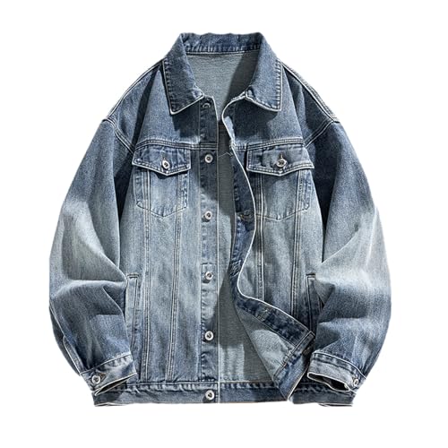 jeansjacke mit kapuze herren, Leichte Jeansjacke Herren Sommer Vintage Große Größen Denim Jacket Slim Fit Übergangsjacke Jeans Jacke Western Stehkragen Sommerjacke Jeansmantel Klassische Casual von pxjsdwe