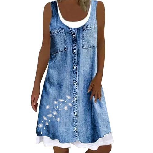 jeanskleid damen eng langarm, Jeanskleid Damen Lang Sommer Casual Kurzarm Denim Kleid Blusenkleid A-Linie Sommerkleid Strandkleid Einfarbig Baumwolle Hemdkleid Freizeitkleid Leicht Knielang Partykleid von pxjsdwe